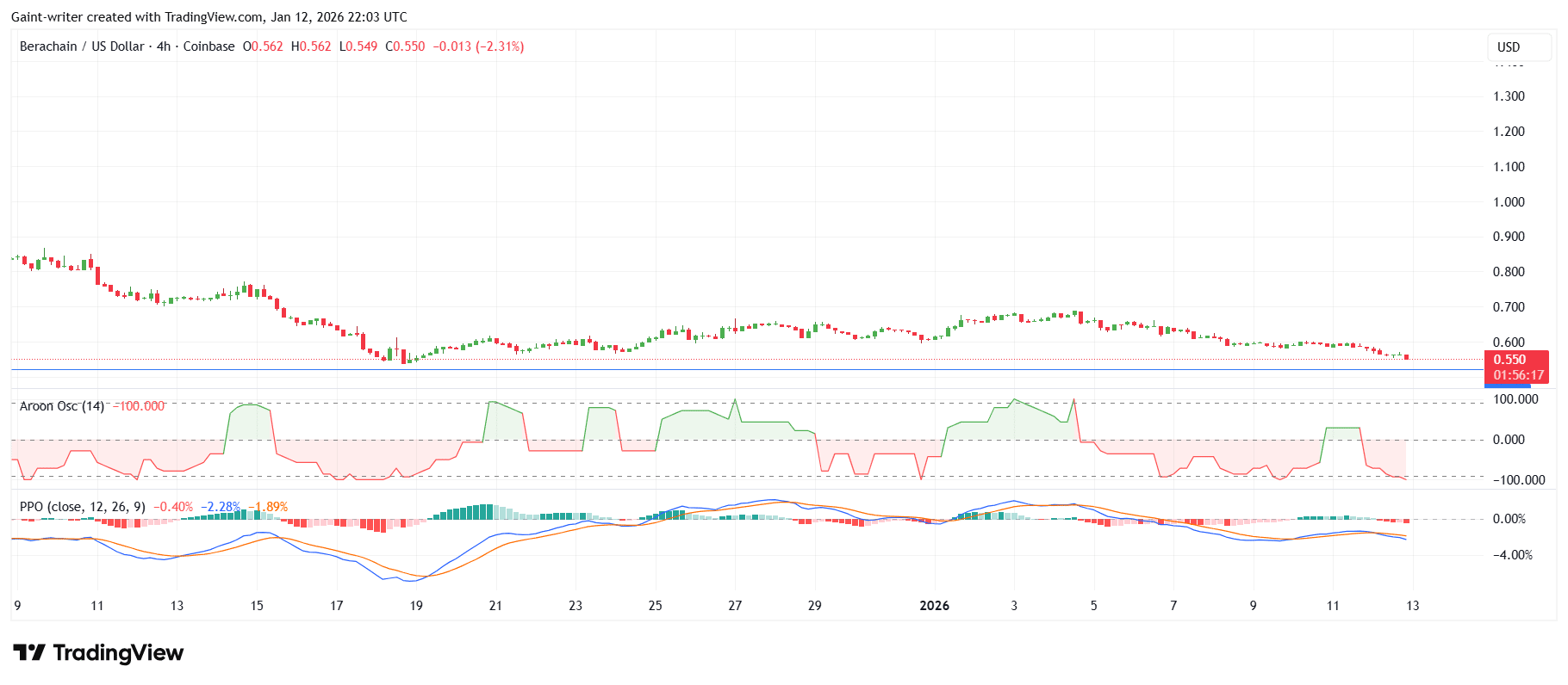 BERAUSD Slumps to $0.550 as Bearish Momentum Deepens