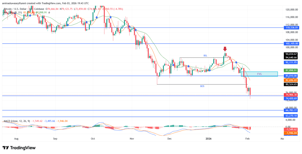 BTCUSD Market Transitions Bearish Following Structural Breakdown And Momentum Deterioration