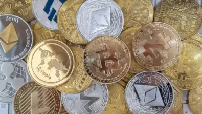 Bitcoin BTC with altcoin digital coins.