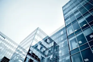 A high-rise building signifying a financial institution.