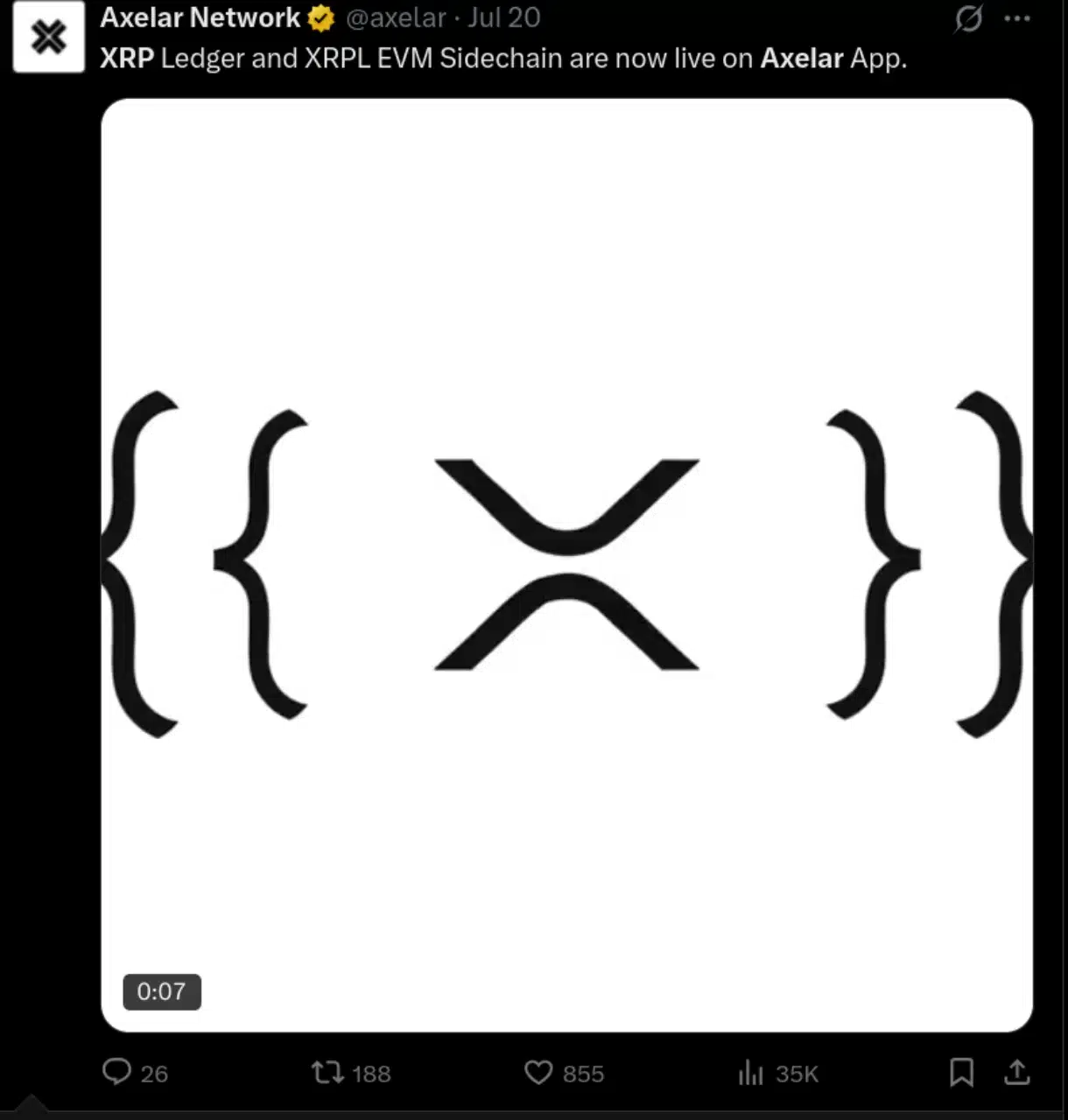 An X post confirming the news that XRP is expanding.