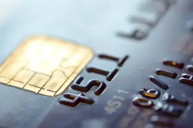 A close view on the surface of a bank card representing modern banking.